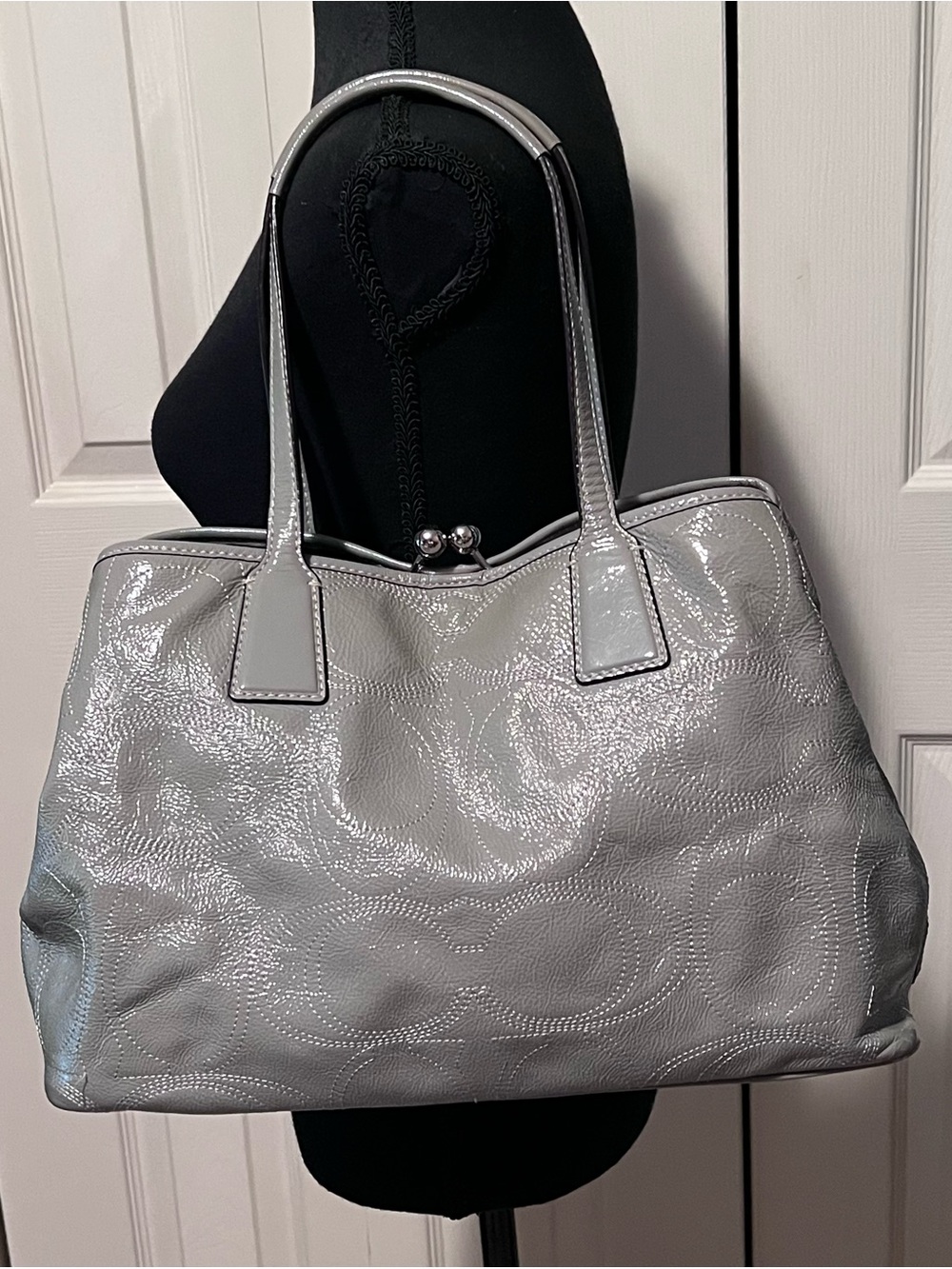 HOST PICK Authentic Coach Signature Stitch Carryall Purse Bag Gray Quiet Luxury - Picture 3 of 13